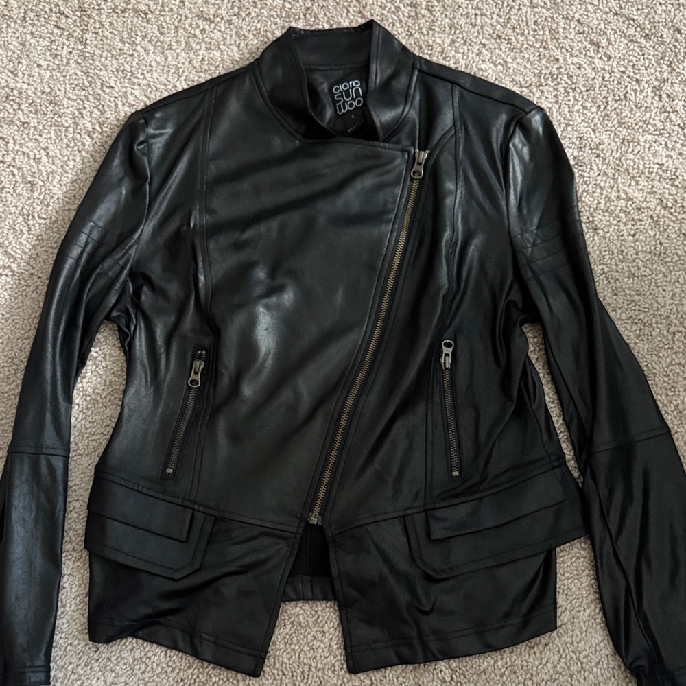 Clara Sun Woo Asymmetrical Black Faux Leather Jacket